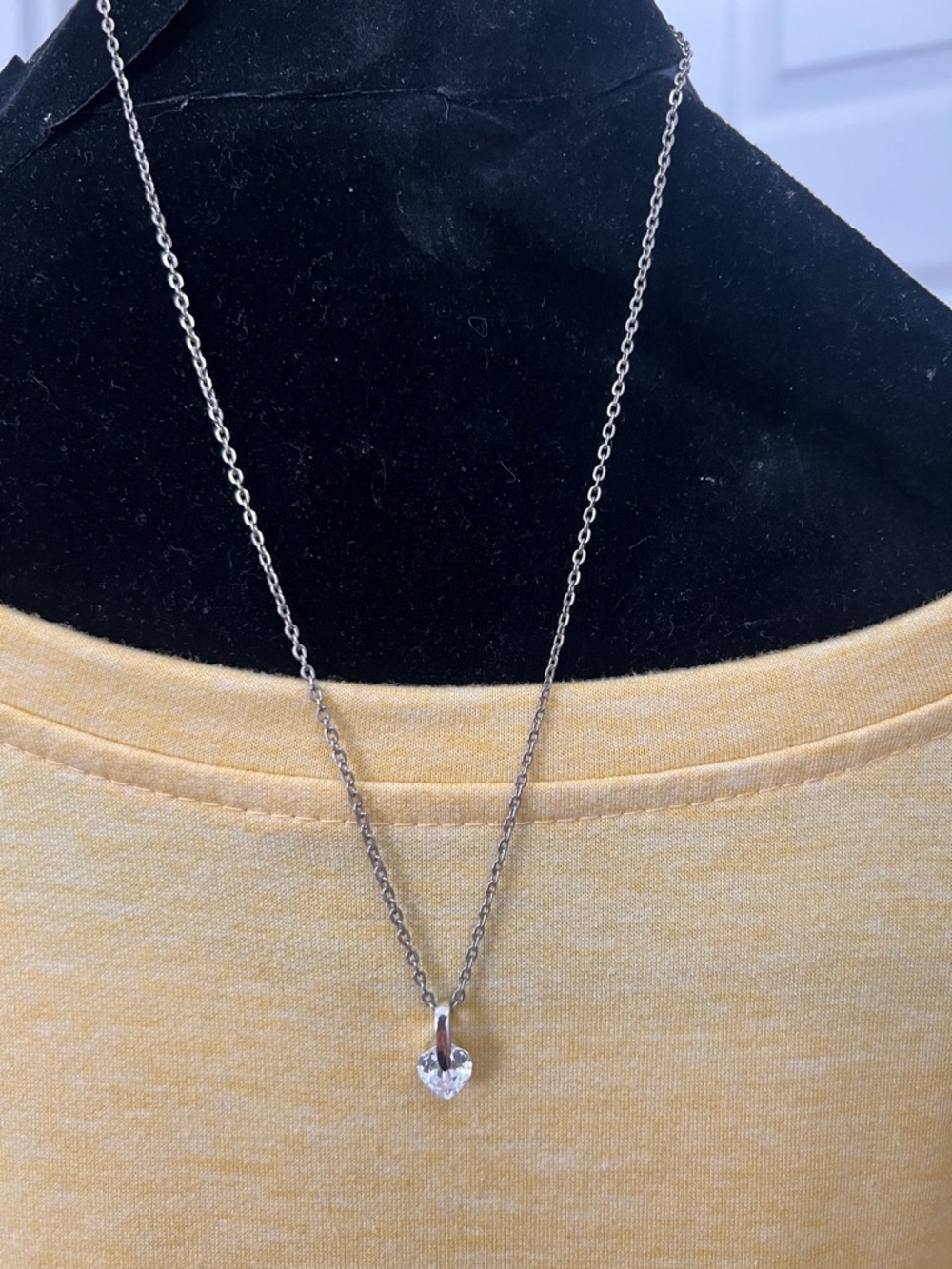 Classic Silver Heart Pendant Necklace - White Crystal